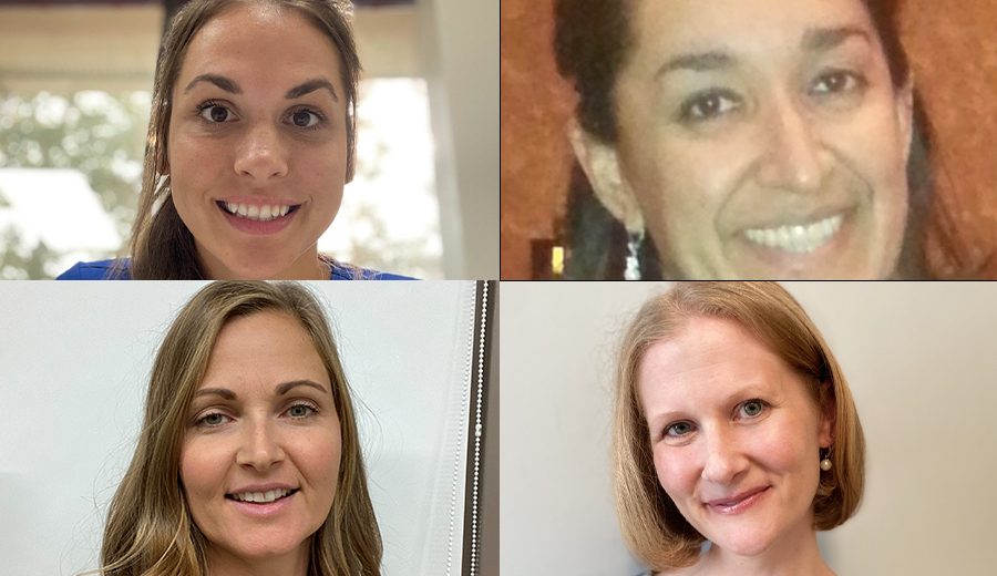 Four headshots of smiling grownup women, each from a different background, arranged in a two-by-two grid.